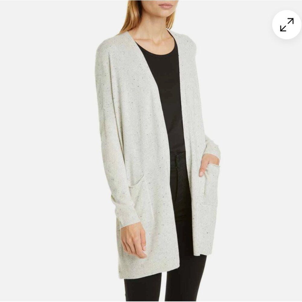 Nordstrom Signature Silk & Cashmere Cream Open Front Lon Cardigan Sz L Cozy Chic
